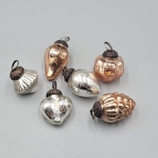 Set of 6 Kugel Style Mini Glass Ornaments Copper and Silver Color 1