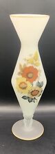 Bristol Frosted/Satin Glass Pedestal Vase Hand Painted Flowers 10”Tall picture