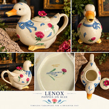 Lenox Poppies on Blue Poppies Duck Teapot w/ Lid, Ceramic, 24 oz picture
