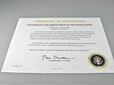 Certificate of Appreciation President Bill Clinton Replacement certificate  picture