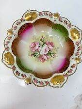 Austria Floral Pink Roses Scalloped Bowl 10.5 Inch picture