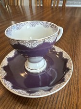 Vintage Grace porcelain Cup and Saucer In Plum Purple With 22 Karat Gold Designs picture