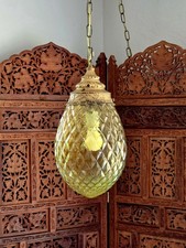 Vintage Midcentury Yellow Pineapple Swag Pendant Lamp Works picture