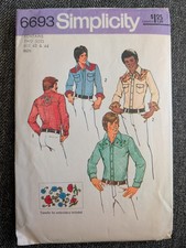 Simplicity 6693 Mens Western Cowboy Shirt Size 42-44 Pattern Embroidered Yoke picture
