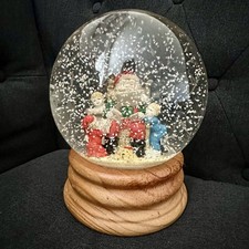 Vintage Musical Globe Santa Snow Reading To Children Wood Base Works 8” Tall picture