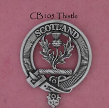 Thistle Hand Crafted Pewter Scotland Clan Crest & Motto Cap Badge Brooch UK  picture