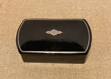 Antique Black Lacquer Snuff Box W/Inlaid Metal Trinket Box Made in Germany EMPTY picture