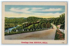 1945 Greetings From Hinton Oklahoma OK Posted Country Road Trees Scene Postcard picture