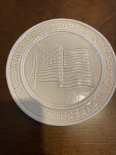 Vintage Frankoma Pottery Trivet Dish American Flag Bicentennial 6.25
