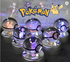 Pokemon Crystal Ball 3D Pikachu Gengar Mewtwo Night Light Lamp Pokeball 3D Glass picture