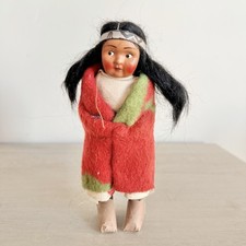 Vintage Skookum Bully Good Doll 7” Native American Red Wool Blanket USA picture