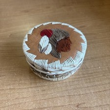 Vintage Native American Birch Bark Porcupine Quillwork Trinket Box Chief Design picture