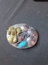 Vintage German Silver Squaw Wrap Turquoise And Coral Belt Buckle Buffalo Nickels picture