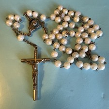 Vintage Small Italian Pearl Beads  Silver Tone Cross Rosary Italy picture