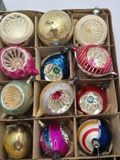 12 VTG Shiny Brite Indent Starburst Teardrop Glass Christmas Ornaments picture
