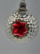 Heidt (?) Bumpy Hand Blown Double Indent Red Star Christmas Ornament Vintage picture