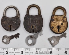 Antique Padlock Lot Miller Milco Fraim w/ Working Keys - Vintage Locks picture