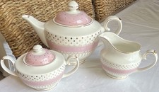 Grace's Teaware Pink & Gold Polka Dot Porcelain Teapot Sugar Bowl Creamer picture