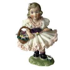 Vtg Rudolf Kammer Porcelain Girl Figurine Lace Flower Basket Darling Germany picture