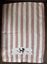 Vintage 1950s Pink Striped Poodle Guest Towel, Stain Free Kitsch Fingertip Linen picture