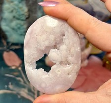 Pink Flower Agate Druzy Palm Stone, Pink Agate Crystal, Sparkling Quartz, picture