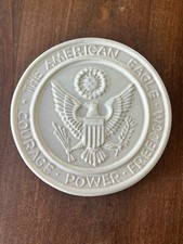 Vintage Frankoma Pottery 1976 Bicentennial American Eagle Trivet Cream Glaze picture