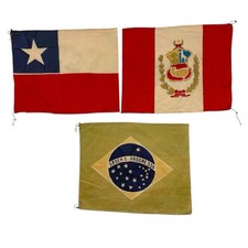 Vintage South American Flags Lot of 3 Brazil Chile Peru 10x14 Cotton Japan 1940s picture