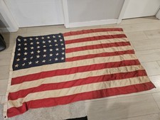 Vintage 48 Star American Flag WWII Era Sewn Cotton Bunting 64x42 Antique US Flag picture