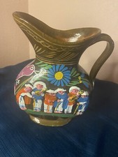 Vintage Mexican Pottery Pitcher Folk Art Mariachi Band Motif picture