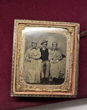 Antique Civil War Era 1/4 Plate Portrait Cased Photo Gingham Dress Group picture