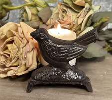 Vintage Metal Bird Candle Holder Antique Iron Rustic Patina Bird Lover's Gift picture