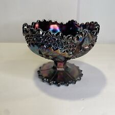 Vintage Fenton Black Amethyst Pinwheel Carnival Glass Footed Compote Dish picture