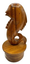 Vintage Monkey Pod Wood Fish Toothpick Holder Appetizer Hors D’oeuvres 10.25” picture