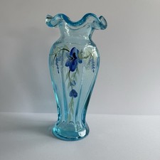 Vintage Fenton Tranquility Blue Glass Vase 7.5” picture