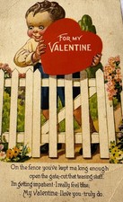 1930s/50s Valentine's Day Postcard Child Holding Heart Shaped Sign USED Unposte picture