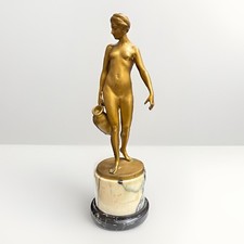 Antique Hans Keck Signed Bronze Nude Water Carrier Sculpture on Marble Base picture