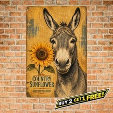 Rustic Donkey and Sunflower Farmhouse Metal Sign 8x12 Vintage Plaque picture