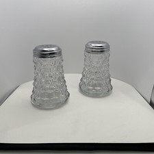 Vintage Fosteria American Sugar/Cheese Shaker With Silver Tops Cubist Glass picture