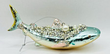 Robert Stanley Glass Jeweled Whale Shark Faux Pearl Christmas Ornament Beach picture