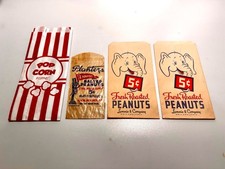 RARE VINTAGE ORIGINAL 1950'S (NOS) UNUSED POPCORN & THREE 5 CENT PEANUT BAGS picture