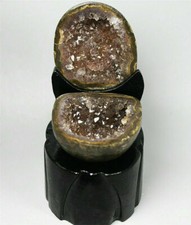 A Pair  Natural Agate Geode Quartz Crystal Cluster Point Specimen / Stand 266g picture
