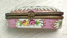 Vintage MCM Limoges Style Hand Painted Floral Oval Trinket or Pill Box Unsigned picture