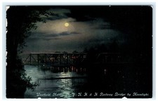 N.Y., N.H. & H Railway Bridge by Moonlight Westfield MA, Massachusetts Postcard picture
