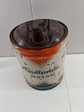 Vintage Gulfpride Motor Oil 5 Gallon Can Gulf Oil Advertising w/Caps Wood Handle picture
