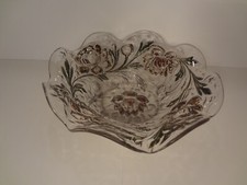 Goofus Glass - Bowl Hand Painted Clear Glass With Flower picture
