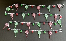Vintage Christmas Garland Candy Gumdrop Lollipop 108” Hard Plastic Red Green picture