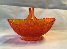 Fenton Glass Split Twig Handle Daisy And Button Pattern Basket￼ Amberina Base￼ picture