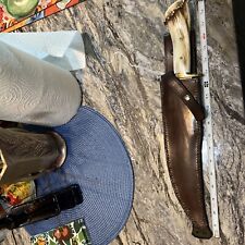 ELDON  COURTNEY  CUSTOM  MADE LG 17” BOWIE KNIFE STAG HANDLE & SHEATH SIGNED &# picture
