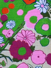 Peter Max Inspired Flower Power 1960’s Mid Century Barkcloth Era Vintage Fabric picture