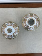Antique HandPainted Nippon Porcelain Vanity Set Hair Receiver & Powder Jar  picture